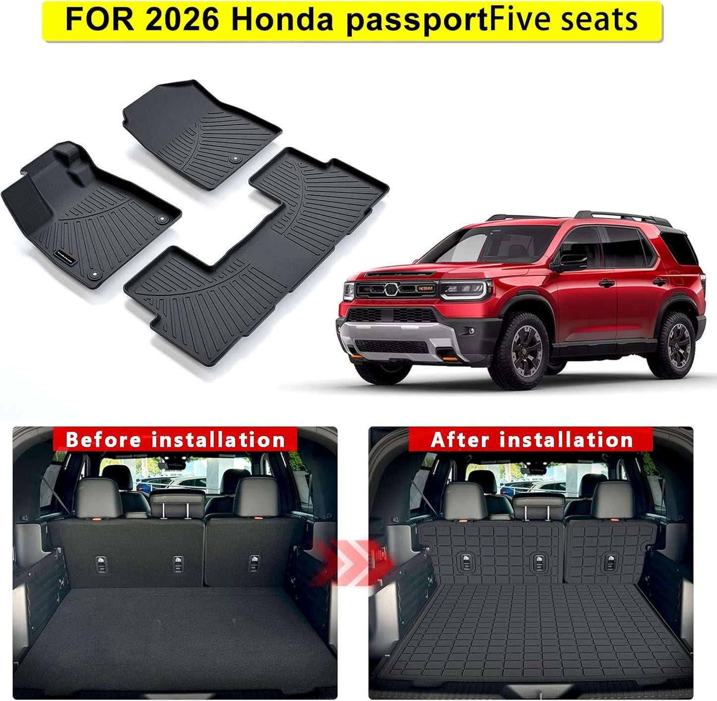All-Weather Floor Mats & Cargo Liner | Custom Fit for 2026 Honda Passport | TPE Material, Anti-Slip Protection Floor Mats ﻿