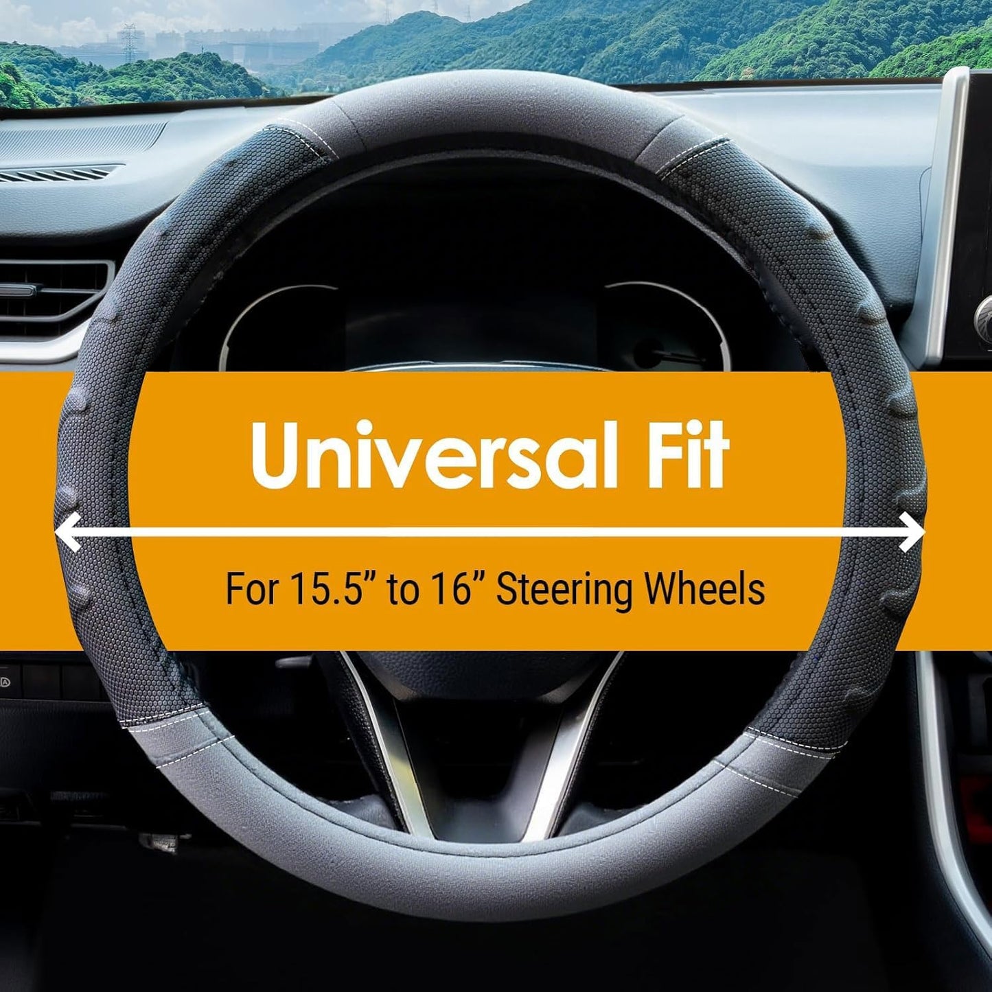 Grey Truck Steering Wheel Cover with Breathable Grip, Premium Faux Leather, Universal fit for Full Size Trucks and SUVs with Steering Wheel Size 15.5" to 16"