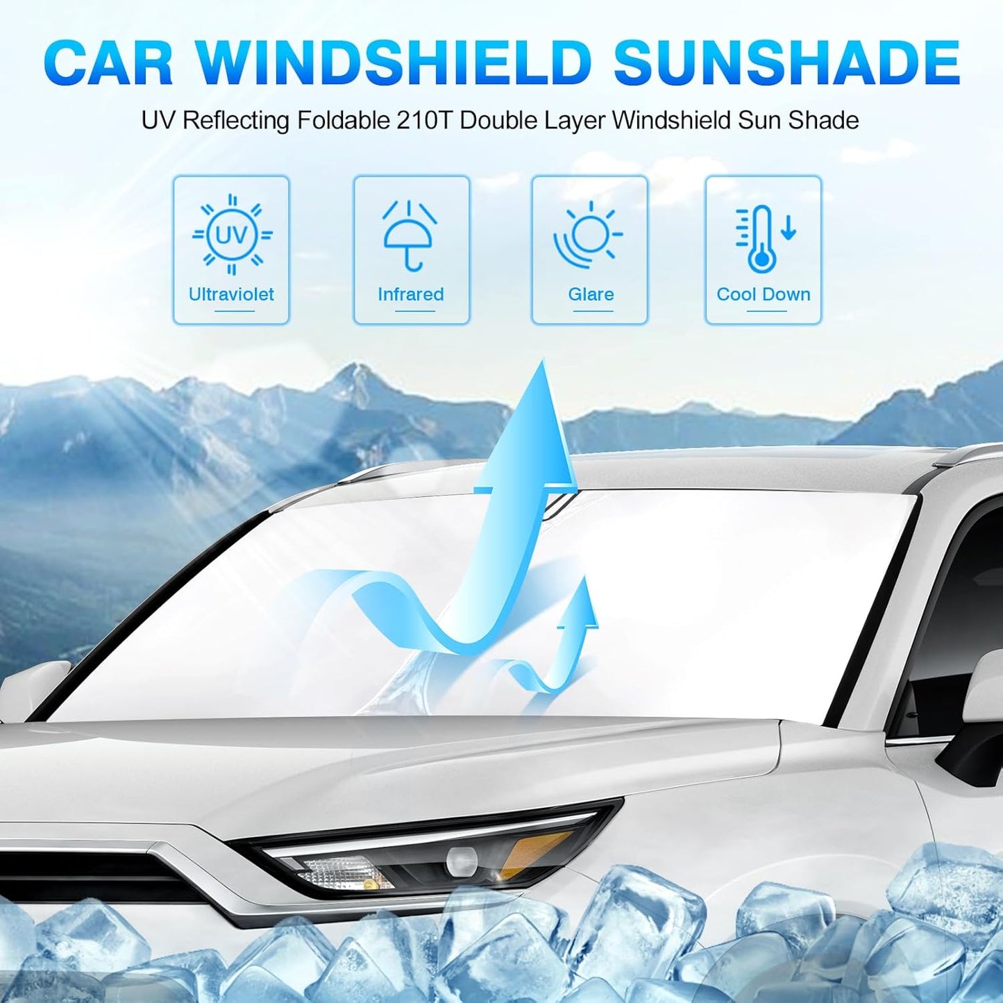 KUST Windshield Sun Shade for 2024 2025 2026 Toyota Grand Highlander Accessories Front Custom Fit Window Sunshade Sun Visor Protector Foldable Blocks UV Rays Keep Car Cooler