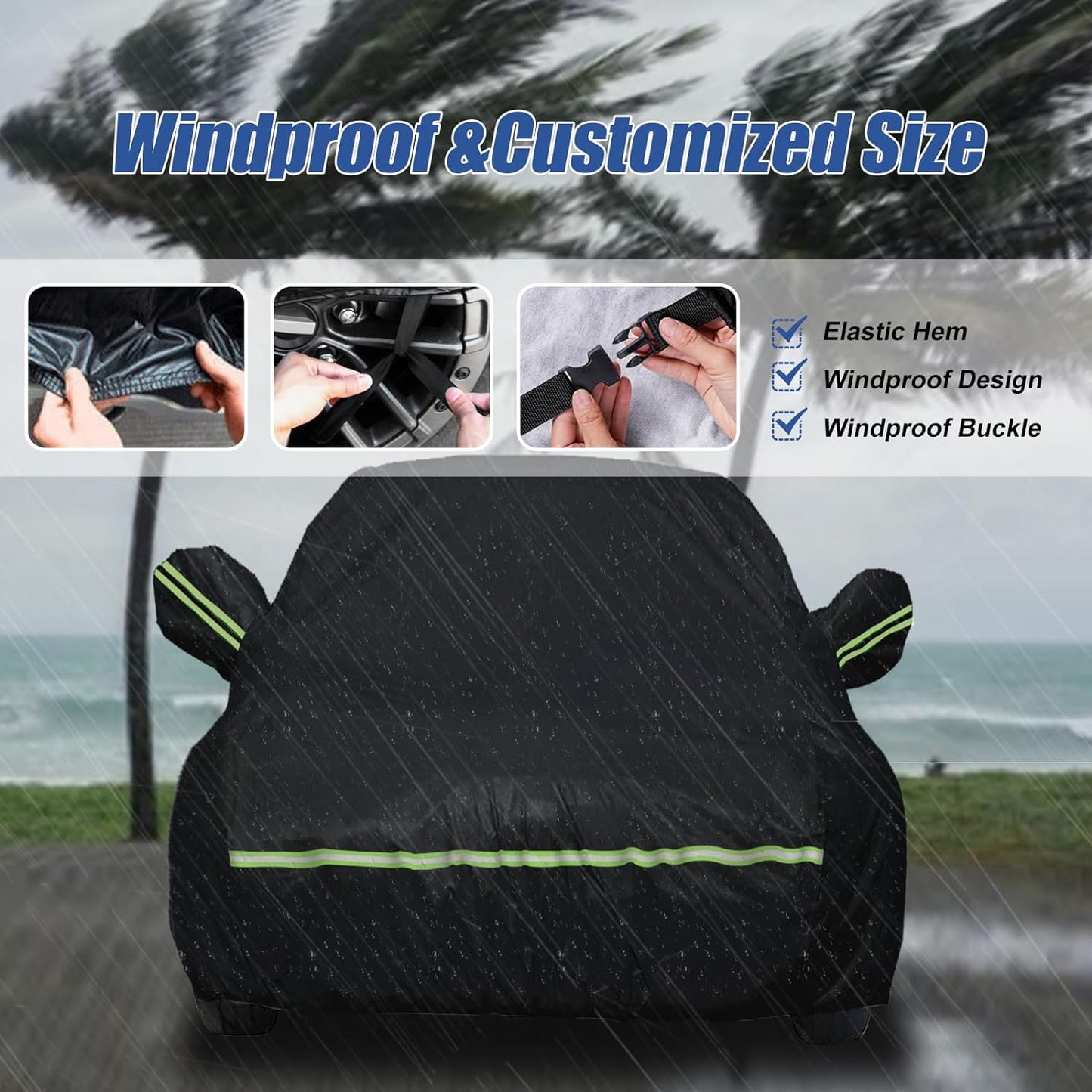 Waterproof Car Covers for 2007-2023 Chevy Suburban/GMC Yukon XL/Cadillac Escalade ESV(Black) 210T Custom 6 Layers Heavy Duty Waterproof All Weather Protection Outdoor