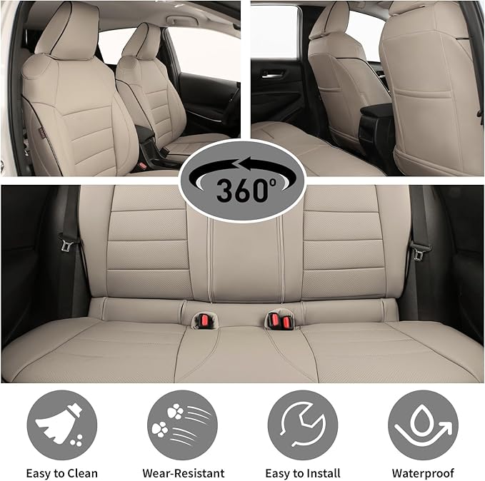 EKR Rav4 Seat Covers Custom Fit for Toyota Rav4 2016 2017 2018(Hybrid) LE,SE,XLE,Limited, Leather Truck Seat Cover Full Set for SUV,Faux Leather(Beige)