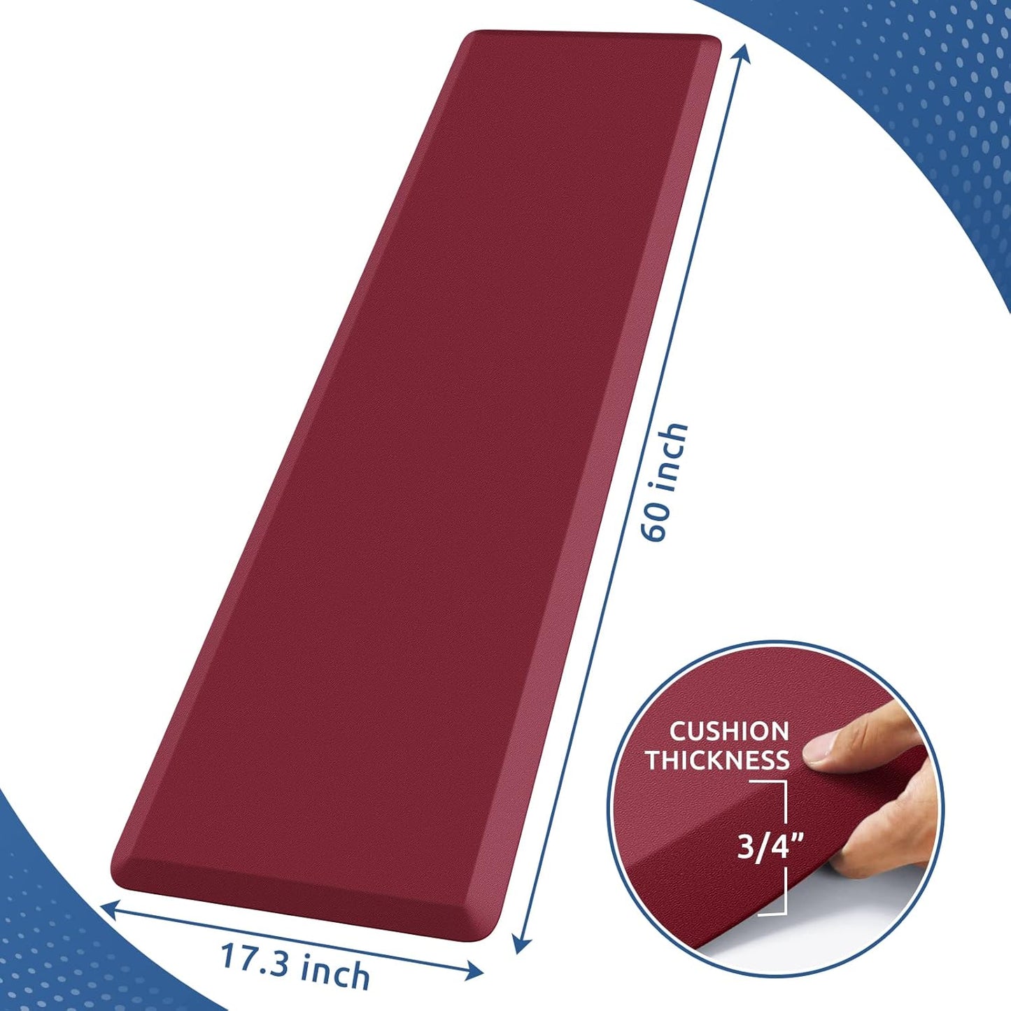 KitchenClouds Kitchen Mat Cushioned Anti Fatigue Kitchen Rug 0.8inch Waterproof Non Slip Kitchen Rugs and Mats Standing Desk Mat Comfort Floor Mats for Kitchen Sink Office (17.3"x60",Red)