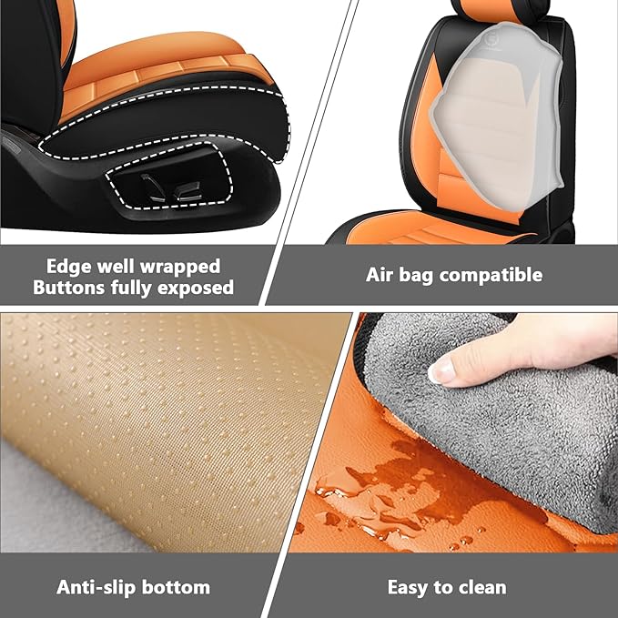 Full Set Car Seat Covers for GMC Sierra 1500/2500/3500 Denali SLT AT4 AT4X Base Seat Covers 2008-2025, Waterproof Premium Nappa Leather Seat Protectors(Standard 5 Seats/Black&Orange)