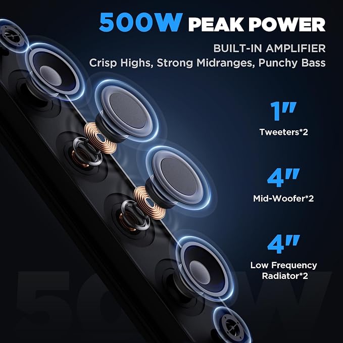 Ehaho 25 Inch UTV Sound Bar, ATV SoundBar Bluetooth with RGB Lighting, IP66 Waterproof Golf Cart Sound Bar, Amplified Powersports SXS SoundBar, UTV Speakers Compatible with Polaris RZR Can-Am