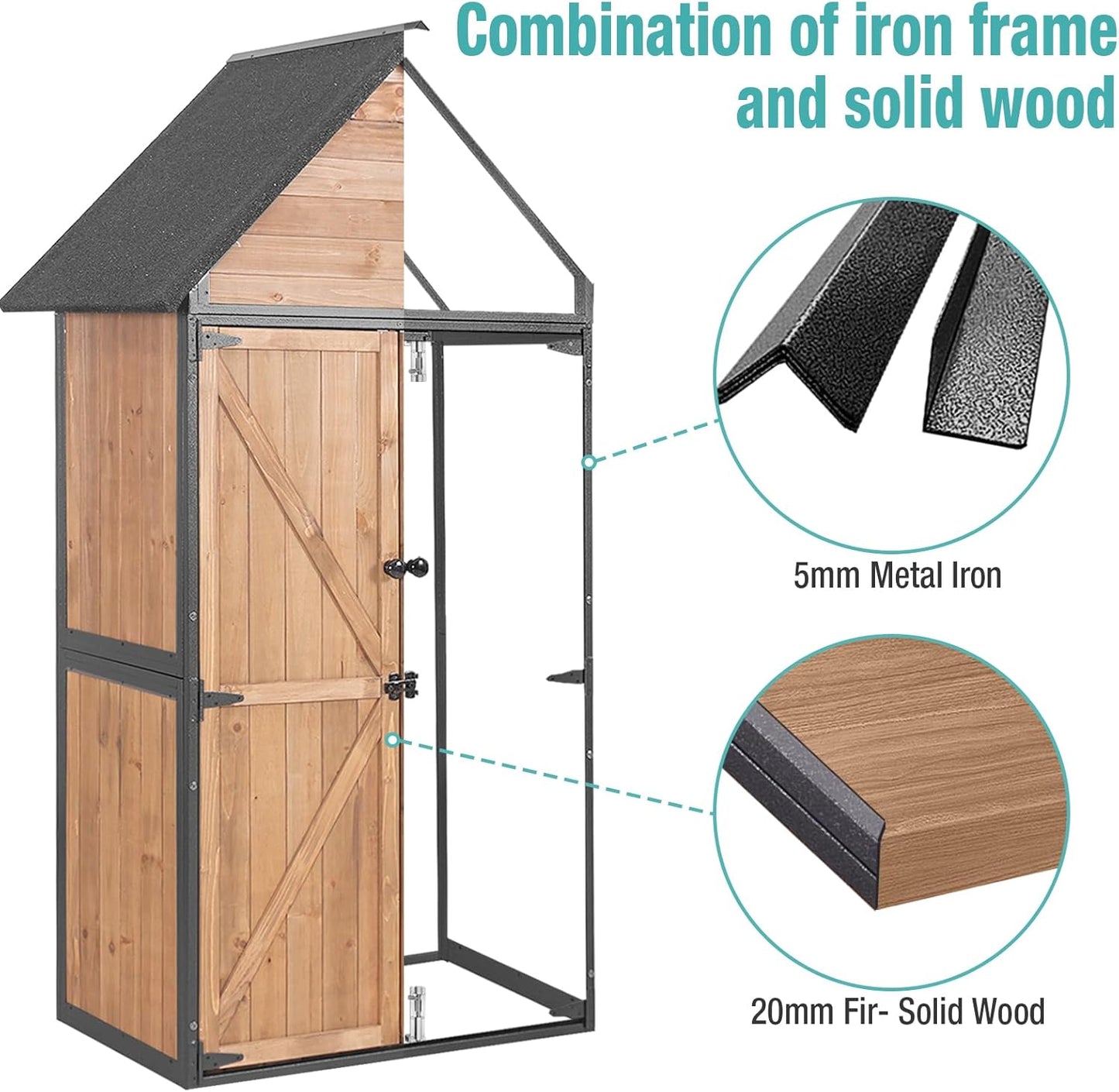 Sheds Outdoor Storage,Garden Shed with Metal Frame Structure and Adjustable Shelves,Large Capacity Storage Tool Cabinet Box for Backyard Garden Patio Lawn (Brown)