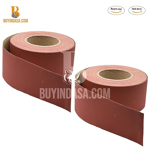Indasa 2.75" PSA Sandpaper Roll Rhynostick - 27 Yard 120-Grit Long Continuous Roll, Self-Adhesive Stickyback Sand Paper for Woodworking, Automotive, Metal, Aluminum Oxide Plus Lubricant, Redline