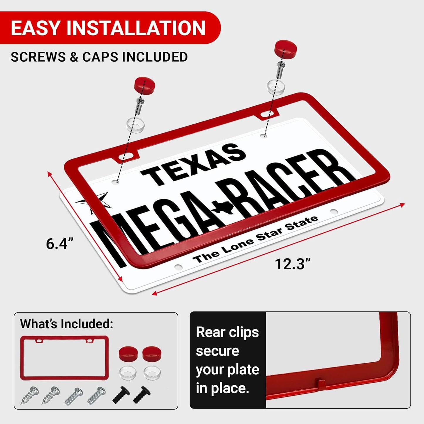 Premium Slim Red License Plate Frame – 1 Pack, Rust-Free Stainless Steel, Street Legal & Rattle-Free, Universal Fit with Screw Covers, Sleek Thin Metal Front or Rear Car Tag Holder for Men & Women