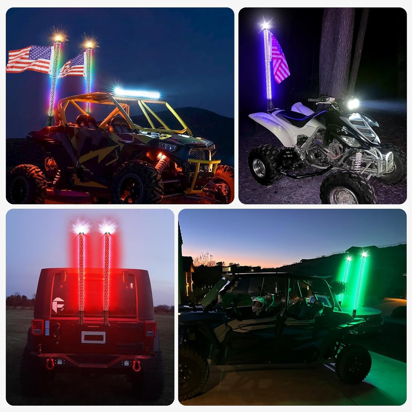 2Pack 3FT Fat Whip Lights,RGB Led Whip Lights for Side by Side with Strobe Light RGB Chasing Lighted Music Antenna Whips W/App & Remote Control for UTV ATV RZR Can-Am SXS Polaris Offroad Truck