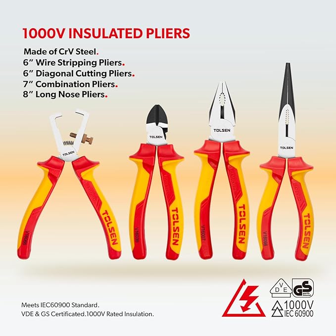 TOLSEN Insulated Screwdriver & Pliers Set: 11-Piece VDE Insulated Set, 1000V Insulated Electrician Tool Set with Insulated Phillips and Slotted Screwdrivers, Insulated Pliers and Cable Knife