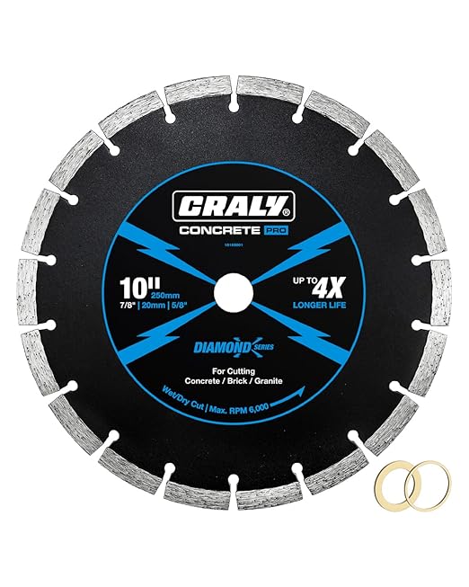 CRALY 10 Inch Segmented Diamond Blade, 7/8 in Arbor, 10'' General Purpose Diamond Stone Blade for Angle Grinder, Mitre Saw & Tile Saw, for Cutting Paver, Masonry, Concrete, Brick, Block, Marble