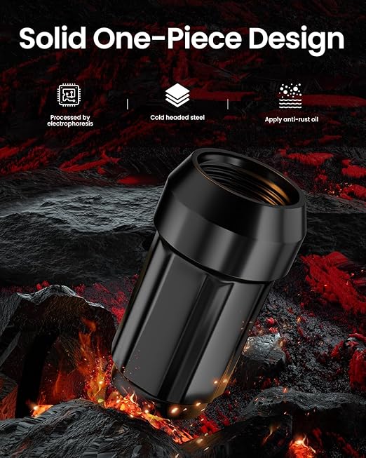GAsupply 10x1.25 Black ATV Lug Nuts, M10x1.25 Closed End Acorn 6 Spline Tuner Lug Nuts, 1.37" Tall Conical Seat 60 Degree, 16 Pack+ 1 Lug Nut Lock Key Socket