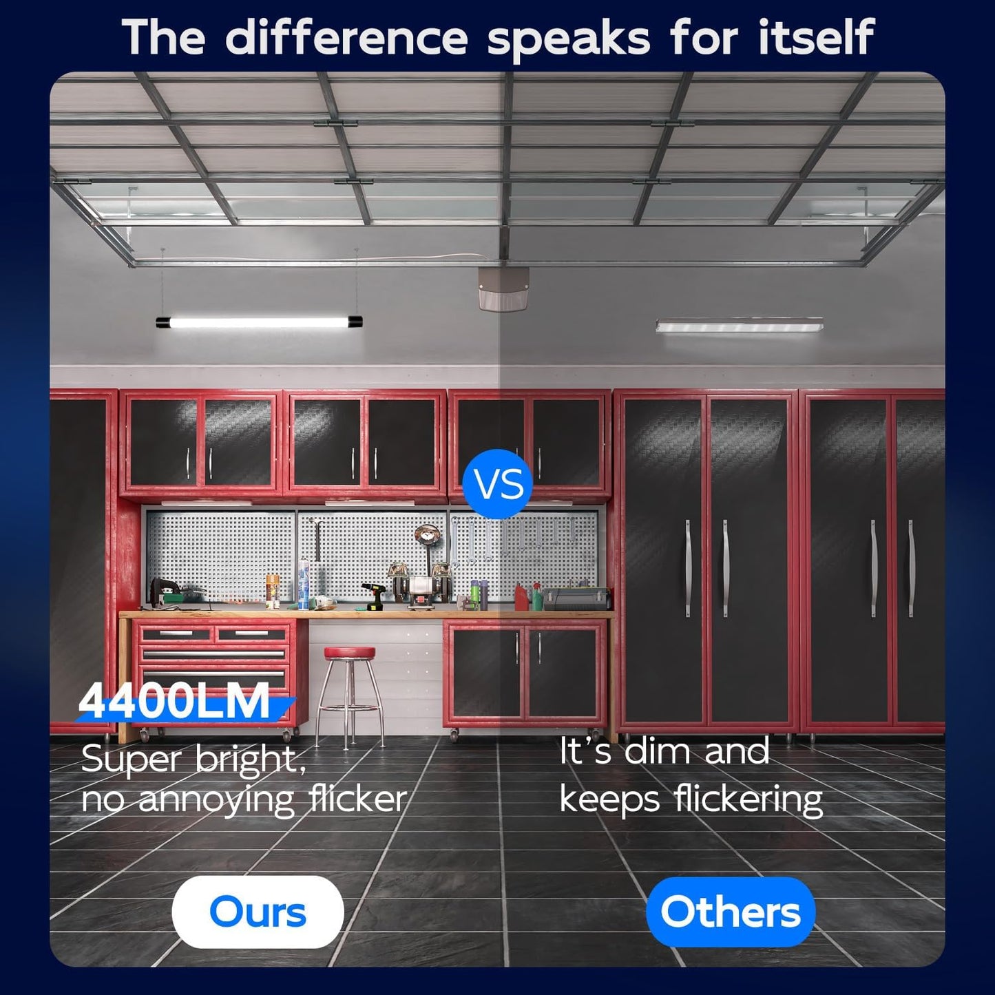 hykolity 4 Pack Linkable LED Shop Light, 4FT 42W [250W Equivalent], 4400lm, 5000K Daylight, with Plug, Utility Light Fixture, Hanging or Surface Mount, Black
