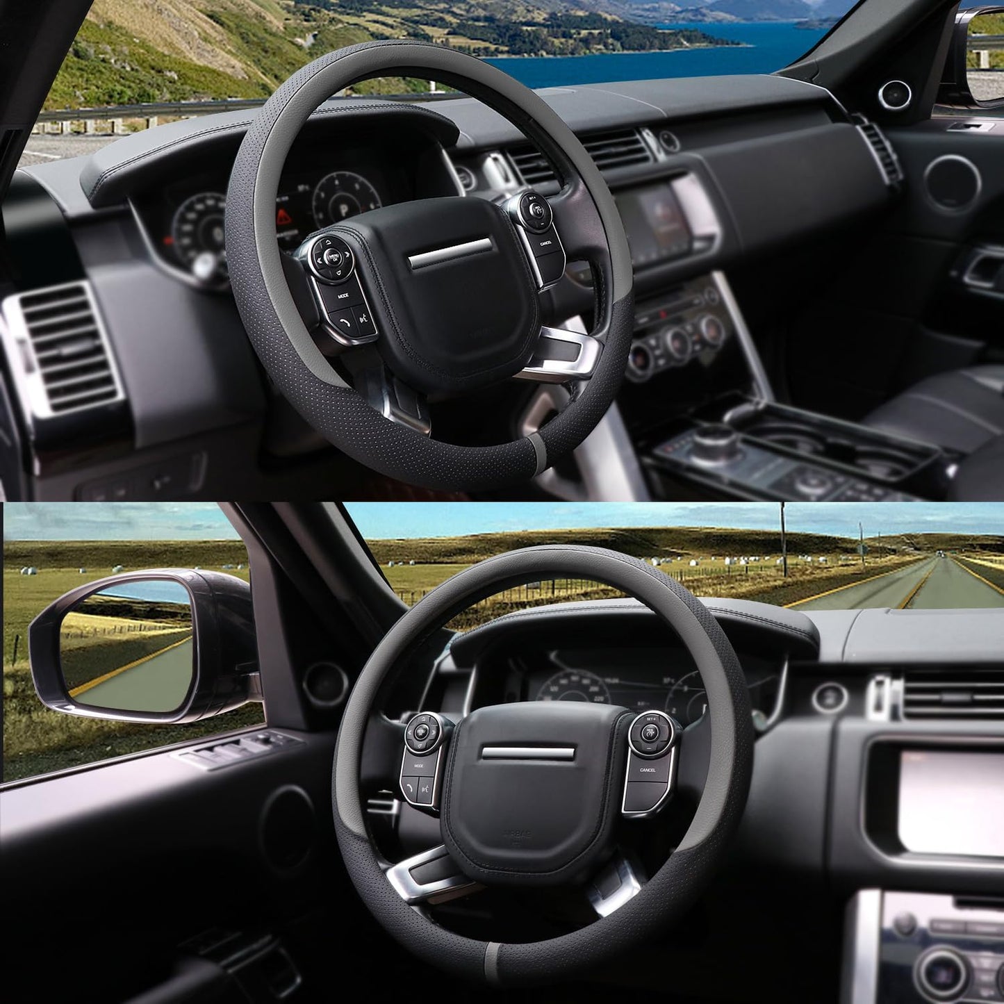 COFIT Breathable Car Steering Wheel Cover 16 inch Auto Universal Leather Wrap Non-Slip Steeringwheel Protector Automotive Interior Accessories, Grey (Suit for 15.5-16 inch)