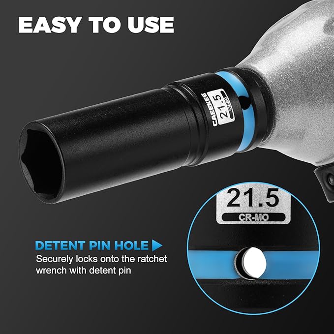 4-Piece 1/2" Drive Lug Nut Impact Socket Set, Non-Marring Thin Wall Wheel Protector Socket，CR-MO, Metric 17.5, 19.5, 21.5, 22.5mm