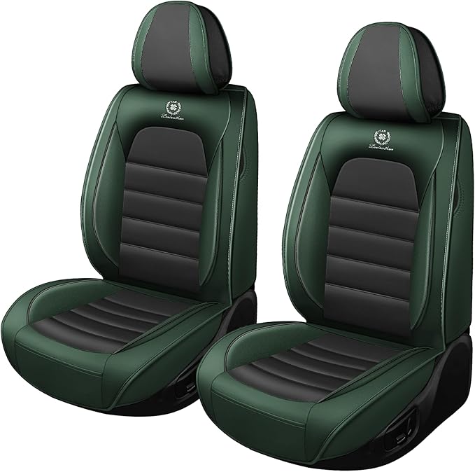 Car Seat Covers for GMC Sierra 1500/2500/3500 Denali SLT AT4 AT4X Base Seat Covers 2008-2025, Waterproof Premium Nappa Leather Seat Protectors(Standard 2 Seats/Black&Green)