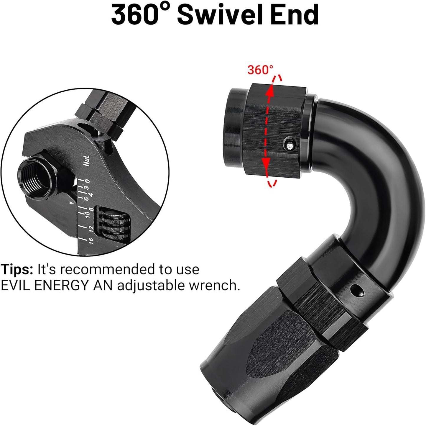 EVIL ENERGY 6AN 150 Degree One Piece Full Flow Hose End Fitting Swivel For CPE Braided Hose