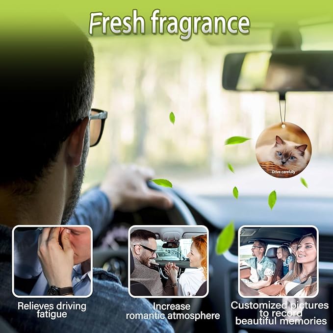 Personalized Photo Car Hanging Decor Accessories, Double-Sided Custom Picture Car Air Freshener Ornament, Car Charms for Rear View Mirror (Round)