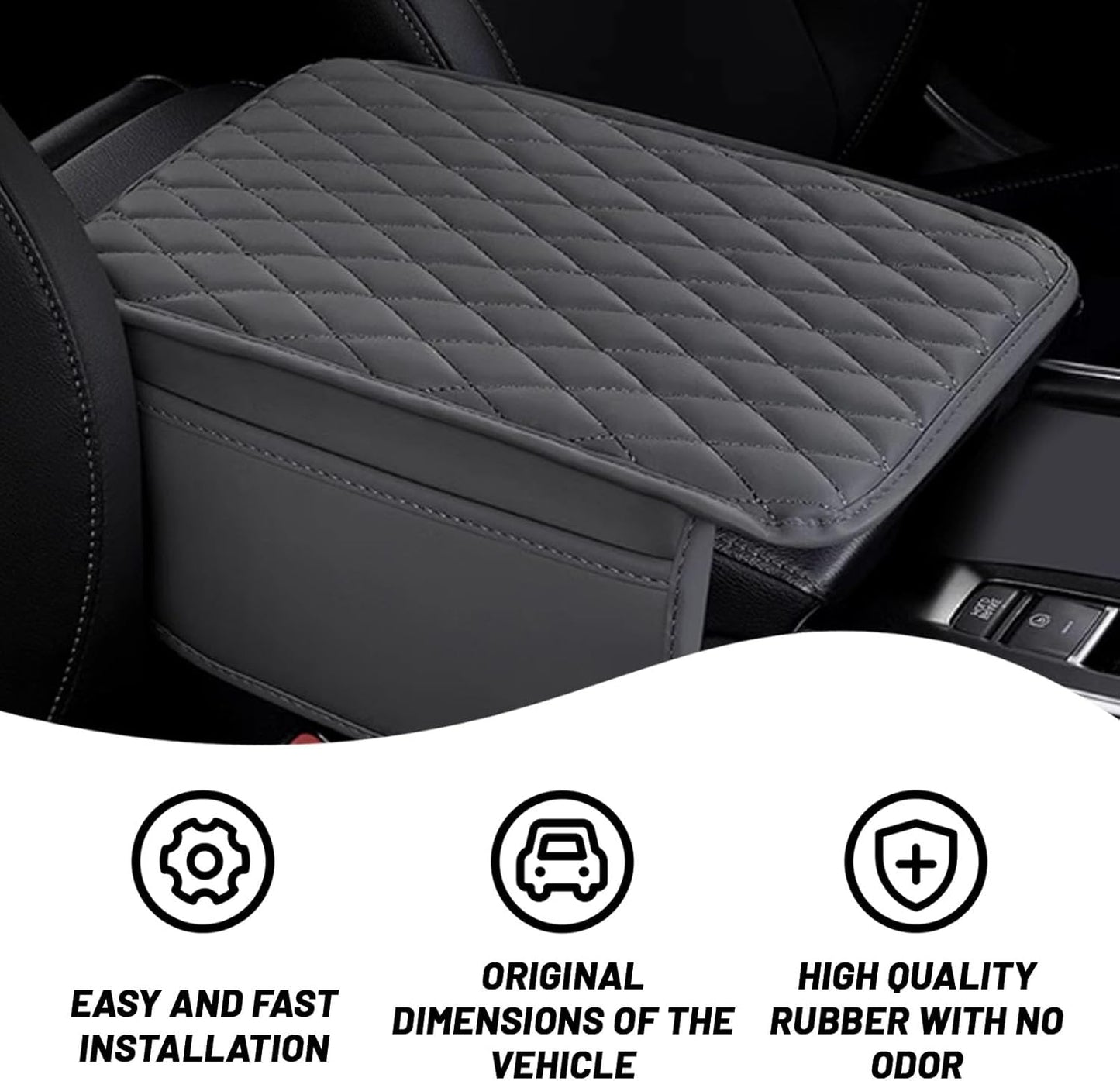 Car Center Console Cover, Upgraded Leather Arm Rest Cover for Car SUV, Car Middle Armrest Console Cover with 2 Storage Bags Scratch Resistant Waterproof Universal Car Accessories (Gray)
