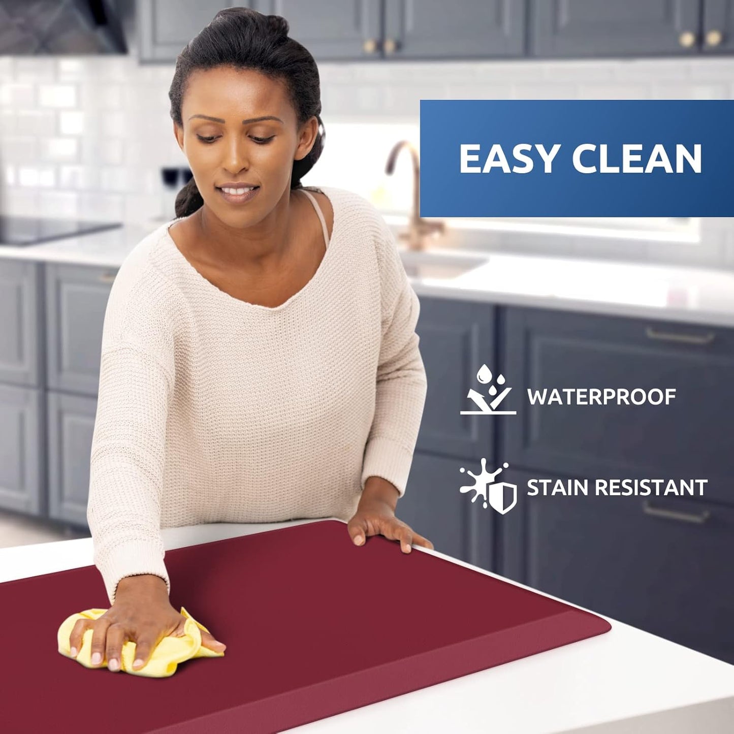 KitchenClouds Kitchen Mat Cushioned Anti Fatigue Kitchen Rug 17.3"x39" Waterproof Non Slip Kitchen Rugs and Mats Standing Desk Mat Comfort Floor Mats for Kitchen House Sink Office (Red)