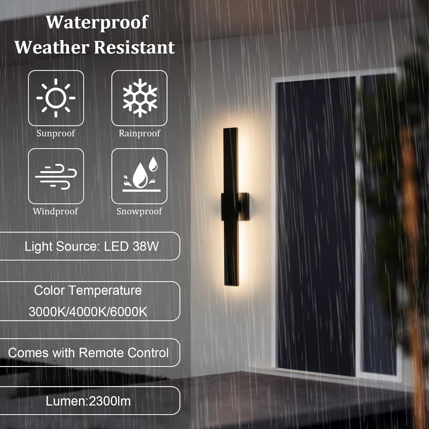 Modern Outdoor Wall Light 3CCT Dimmable LED Outdoor Sconce Lights with Remote Control(3000K 4000K 6000K), 27.2" Black Outside Light Fixtures for House Front Door Garage Porch & Patio