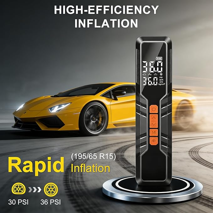 Tire Inflator Portable Air Compressor - 150PSI Cordless Air Pump for Car Tires, Portable Tire Inflator for Car, DC 12V Air Compressor with Pressure Gauge/LED Light for Auto/Bike/Motorcycle/Ball