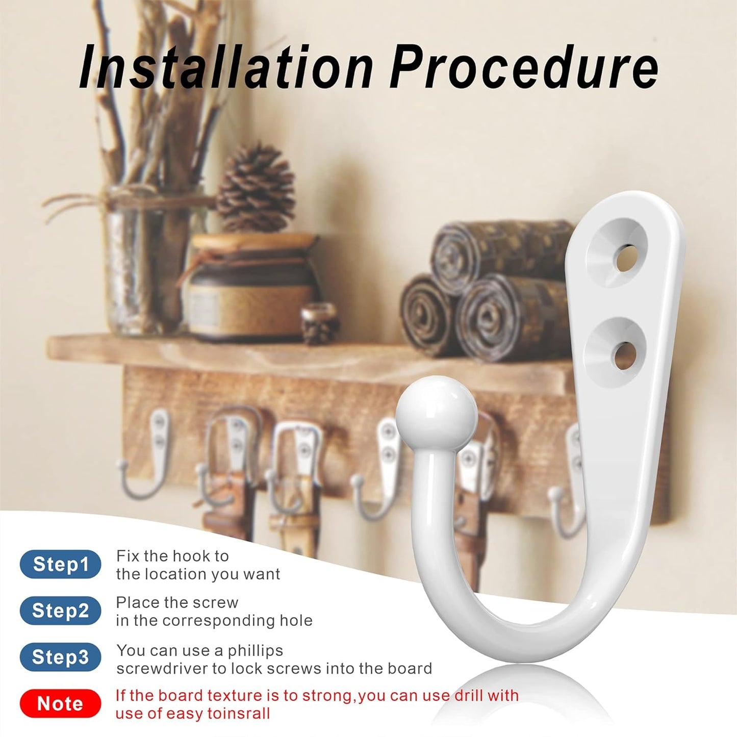 15PCS Coat Hooks - White Robe & Coat Wall Hooks with 30 Screws