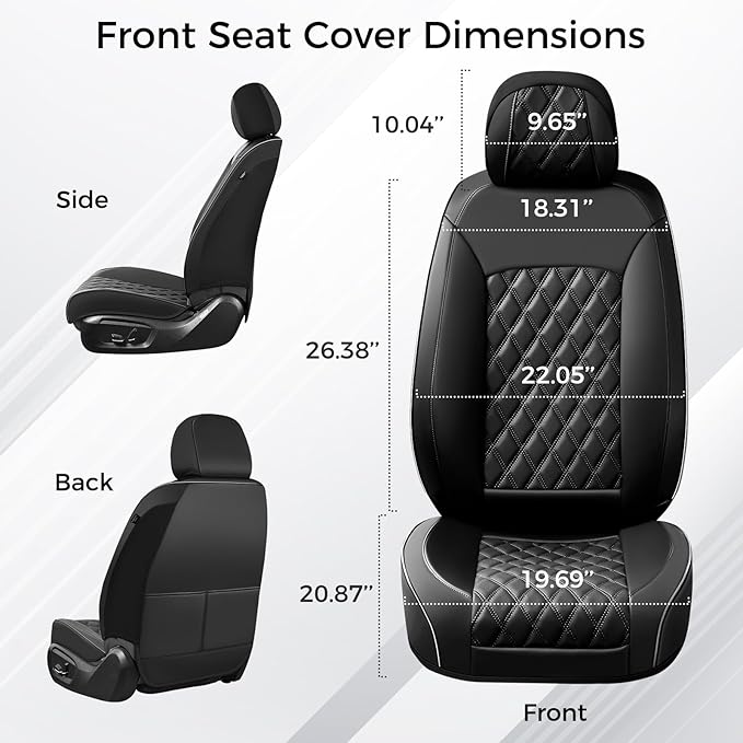 Huidasource Front Seat Covers, 5 Layers Car Seat Covers Front Seats, Driver Seat Cover Leather, Front Seat Cover 360° Full Package Universal Fit for Most Cars, Vans, Trucks, SUVs (Front Pair/Black)