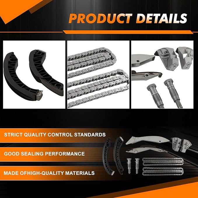 11317504468 11311439552 Engine Timing Chain Kit Compatible with BMW 545i 550i 645Ci 650i 735i 740i 745i 750i X5 2005-UP 4.4L/4.8L N62B Engine After-Market Parts 11317533462 11317533479