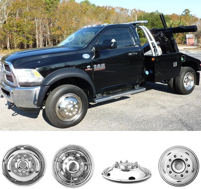 4pcs 19.5" Polished Stainless Steel Dually Wheel Simulators, Nice Looking and Durable Bolt On Wheel Covers, 10 Lug Hubcaps Fit for 2012-2025 Dodge Ram 4500/5500 D19F6