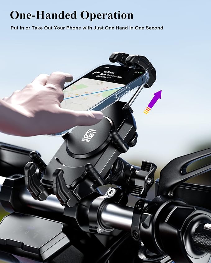 BRCOVAN Anti-Theft Motorcycle Phone Mount Holder with Vibration Dampener & High-Speed Secure Lock, Adjustable Size Handlebar Cellphone Cradle for Bike Bicycle Scooter ATV, Fit 5.4-7.2'' Smartphone