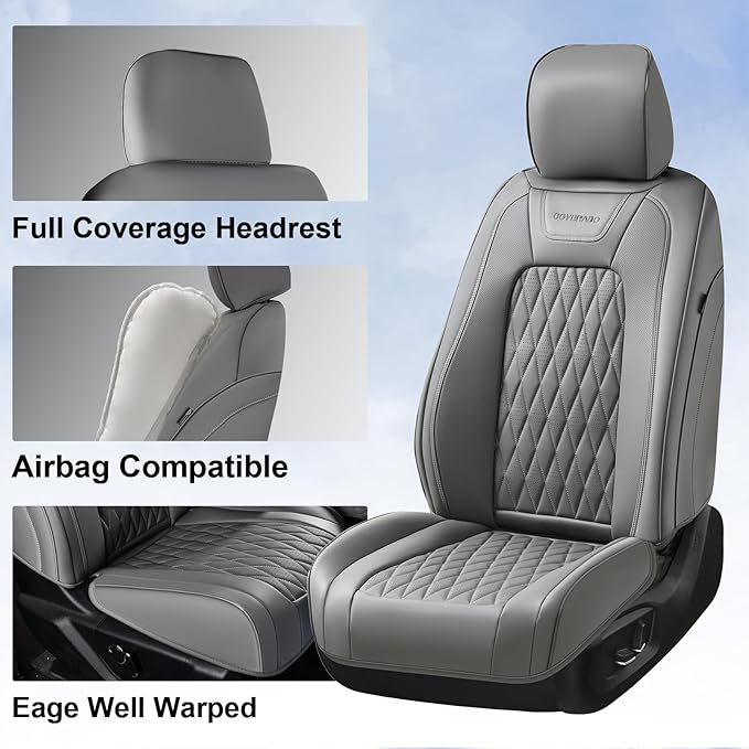 Coverado Leather Seat Covers Full Set Fit for Ford F150 F250 F350 F450, Waterproof Ford F150 Truck Seat Covers Fit for 2015-2025 F150 and 2017-2025 F250 F350 F450 (Gray)