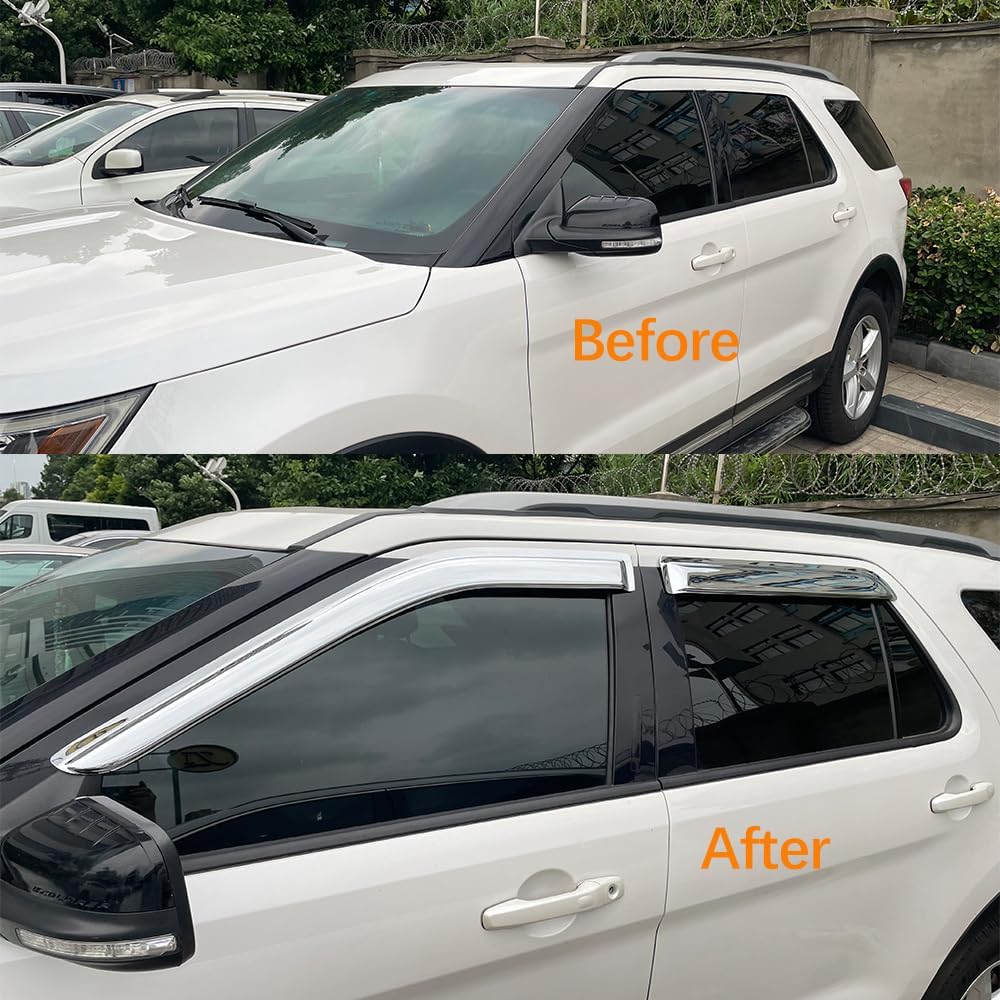 94155Y Chrome Side Window Visor Wind Vent Deflector fit for 2009-2014 ford F150 Supercrew/Crew cab with 4 Full Size Doors,4pc Outside Mount Style Shade Sun Rain Guards Set