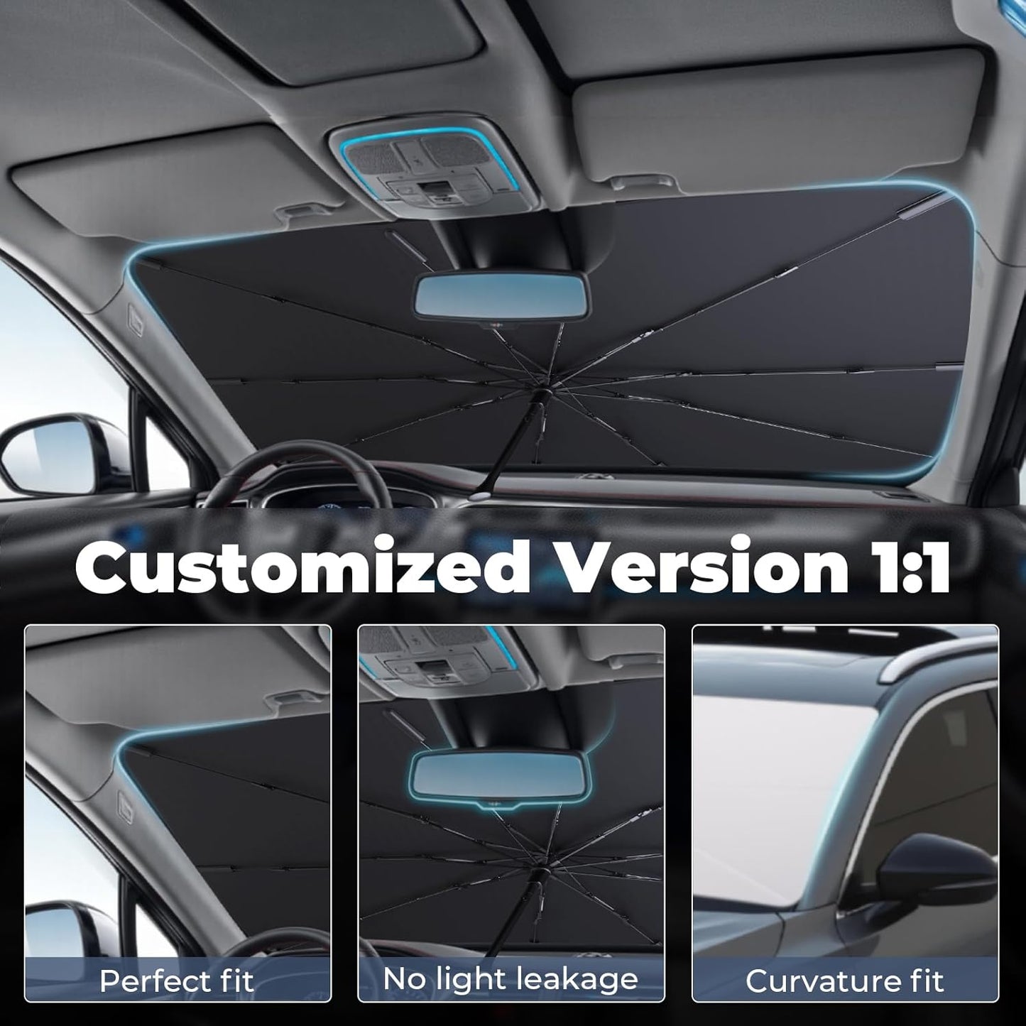 Windshield Sun Shade Umbrella for 2021-2025 Toyota Yaris Accessories: Custom Fit 210T Silver, Foldable Sunshade Front Window Sun Visor, Blocks UV Rays, Keeps Car Cool for L/LE/XLE
