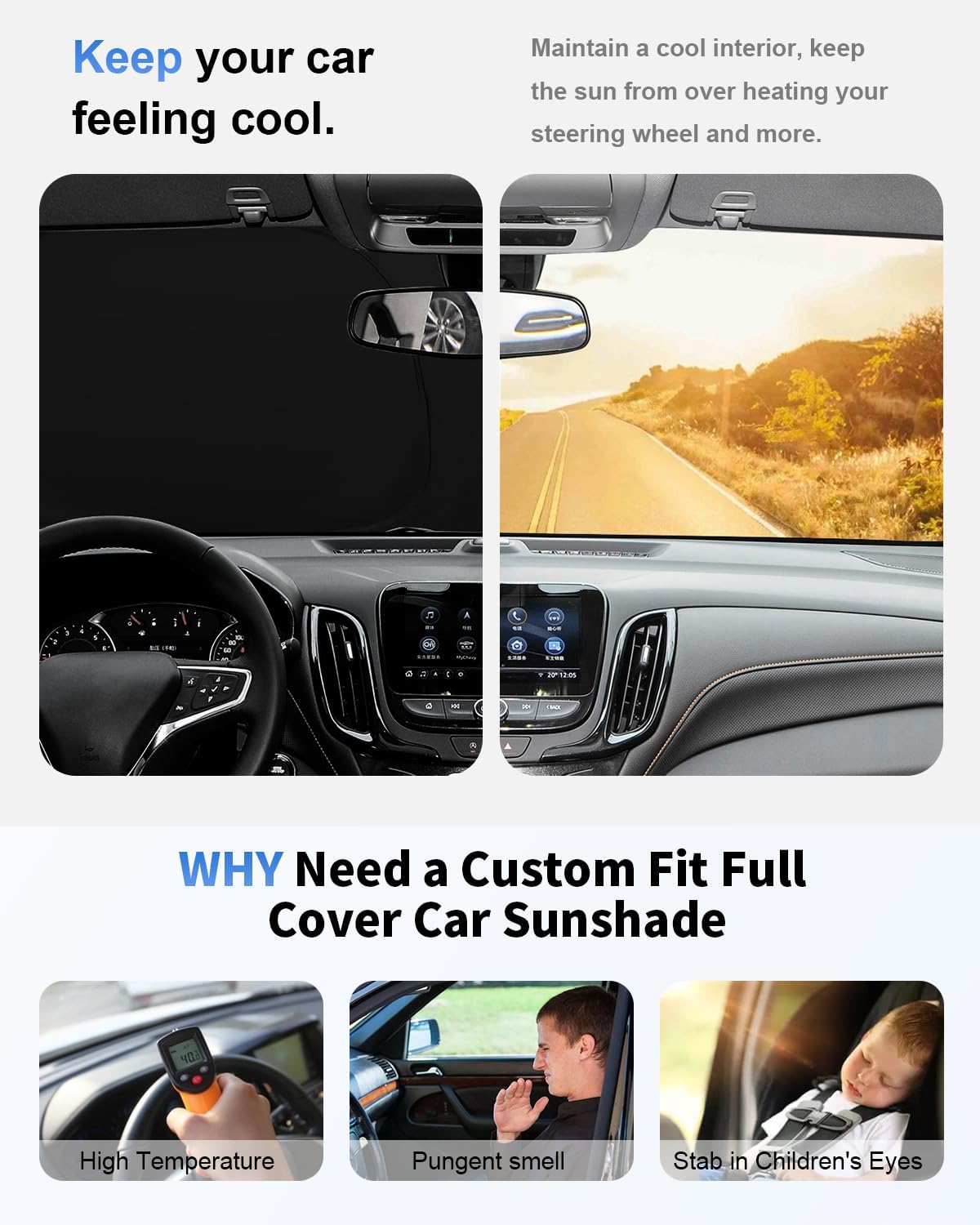 for Focus Windshield Sun Shade Sunshade for Ford Focus 2012-2018 Windshield Cover Fit 2020 2024 Focus S RS, ST, SE, SEL, Titanium, Electric Sedan Hatchback Accessories Sun Visor Protector Block UV Ray