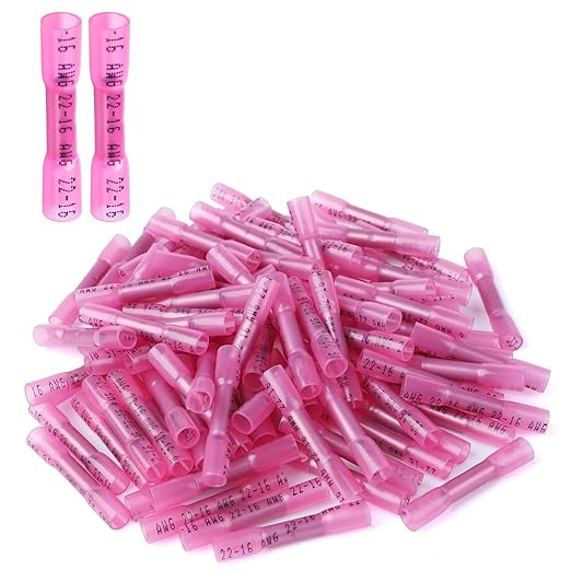 Heat Shrink Butt Connectors, 500Pcs 22-16 AWG Red Insulated Waterproof Electrical Wire Connectors Automotive Marine Grade Wire Crimp Terminals Butt Splices, Ideal for Boat, Truck, Stereo - Red