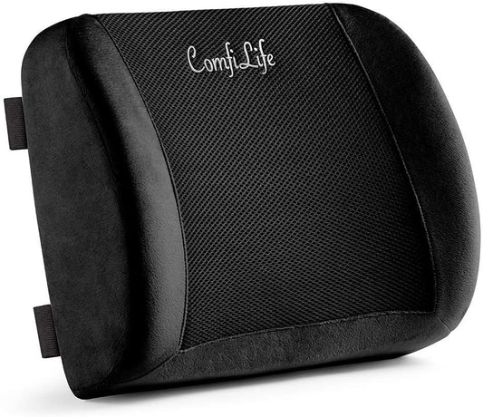 ComfiLife Lumbar Support Back Pillow Office Chair and Car Seat Cushion - Memory Foam with Adjustable Strap and Breathable 3D Mesh (Black)
