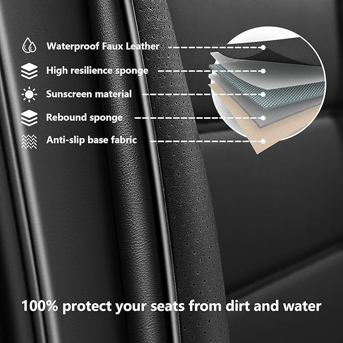 Full Set Car Seat Covers for GMC Sierra 1500/2500/3500 Denali SLT AT4 AT4X Base Seat Covers 2008-2025, Waterproof Premium Nappa Leather Seat Protectors(Luxury 5 Seats/Black)