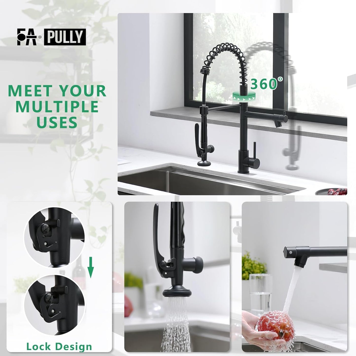 Fapully Black Kitchen Faucet,Commercial Pull Down Kitchen Sink Faucet with Sprayer