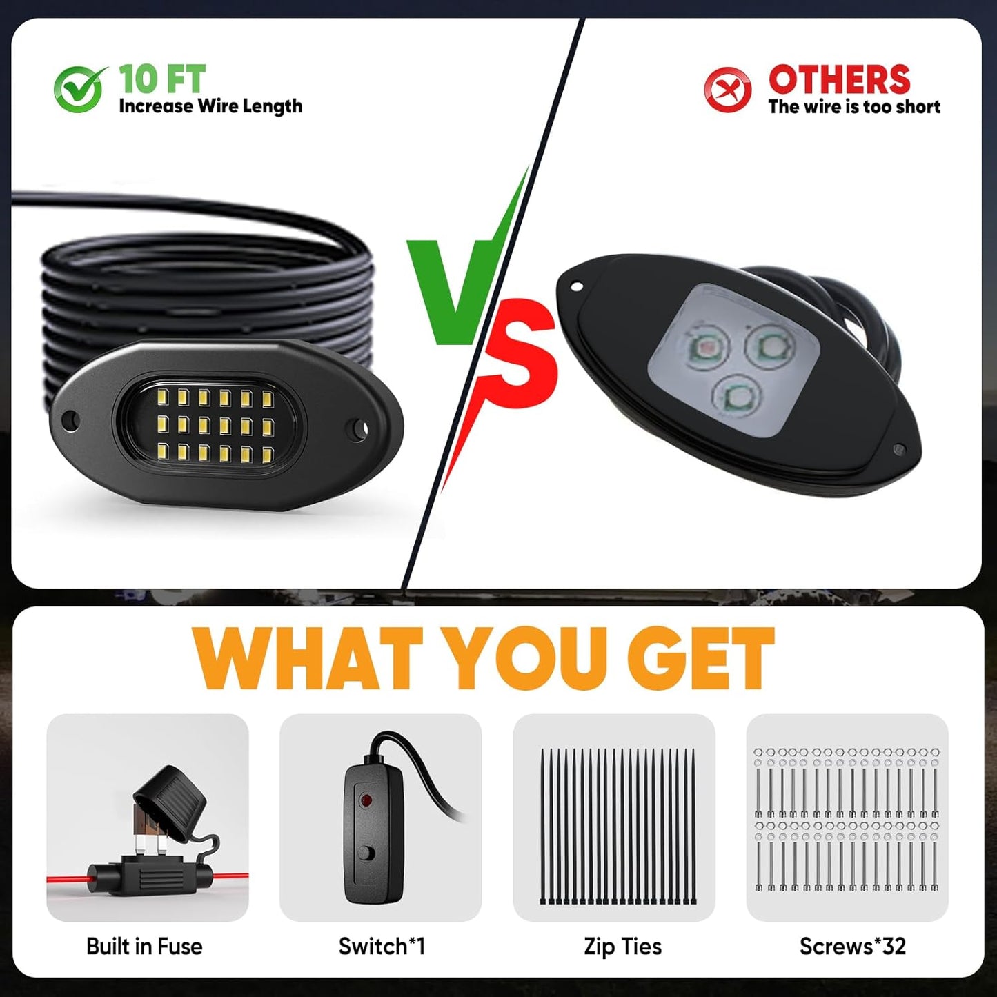 Honalia Pure White Rock Lights for Trucks 12 Pods, 6000K White LED Rock Lights Kits with Switch