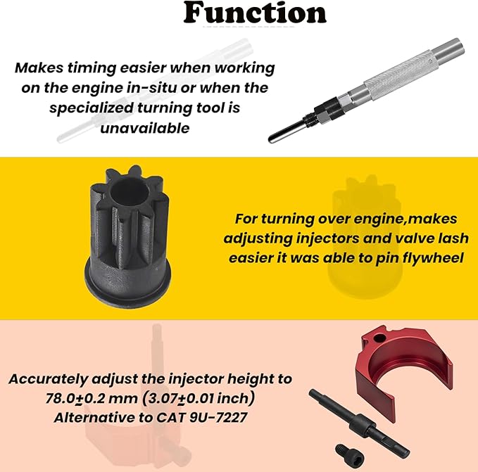 Bentolin J-42083 Automatic Timing Pin Come with 9U-7227 Injector Height Adjustment Gauge Tool w/Engine Barring Socket for Caterpillar CAT 3406E C-15 C-16 (Set of 3)