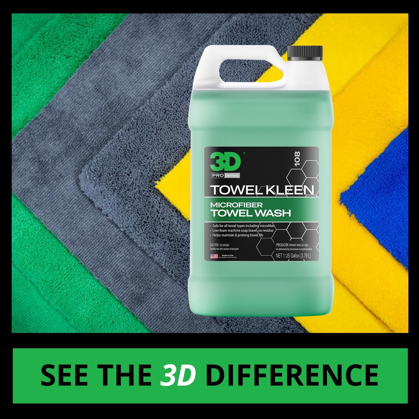 3D Towel Kleen Concentrated Microfiber Towel Detergent - Deep Cleans, Restores & Maintains Car Wash Towel Life - Low Foam, No Residue Premium Laundry Soap 1 Gallon