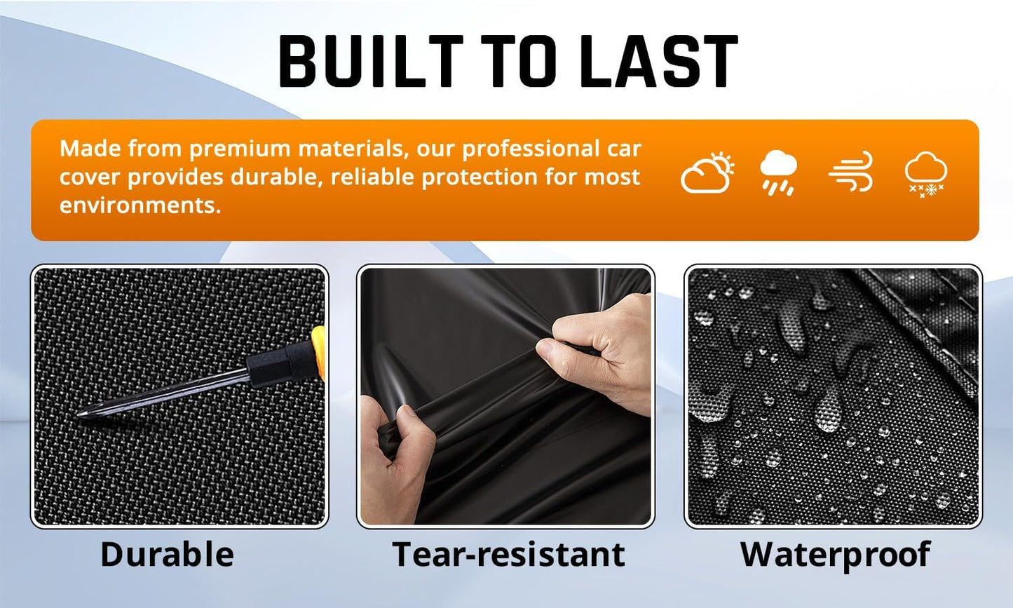 Large Car Covers Waterproof for All Weather Protection with Silver Stripe Design, Car Cover for Automobiles Universal Fit Cadillac Deville, Lincoln Continental Town, Ford Crown Victoria