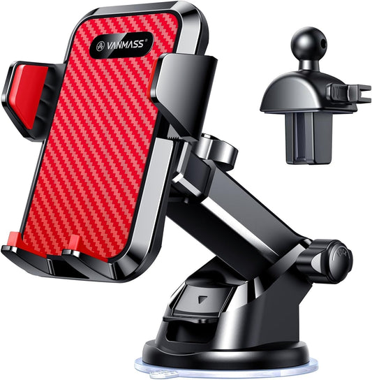 VANMASS 【2025 Strongest & Military-Grade Car Phone Mount 【Patent & Safety】 Ultimate Cell Phone Holder Best Handsfree Stand for Dash Windshield Vent for iPhone 16 Pro Max 15 14 Android & Truck, Red