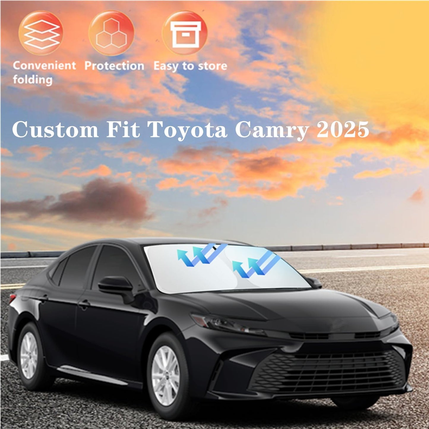 Windshield Sun Shade for Toyo-ta Camry 2025 4-Layer Front Window Shade Custom Sun Visor 240T Shade Blocks UV Keep Your Car Cooler