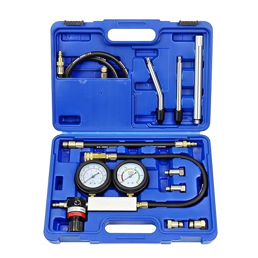 altivox Multi-Function Cylinder Leak Down Tester Automotive Kit Gasoline Engine Compression Tester Dual Gauge Leakdown Detector Tool Set for Pressure Check & Leakage Rate Test with Extension Rod