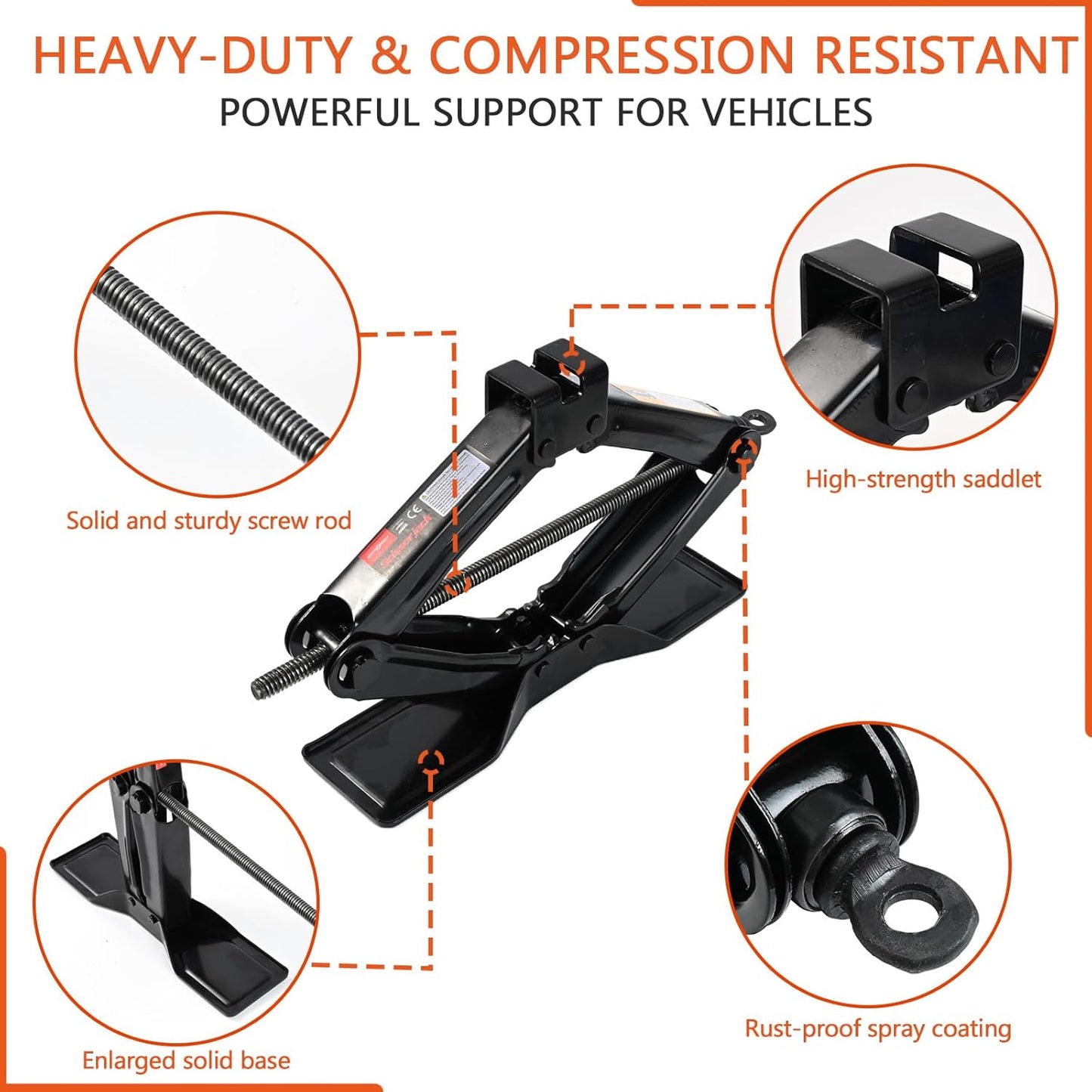 Car Jack Kit Scissor Jack for Car-2Ton(4409lbs),Portable Jack Tire Change Kit Deal for SUV Auto with Crank Handle,Heavy Duty Steel,Black