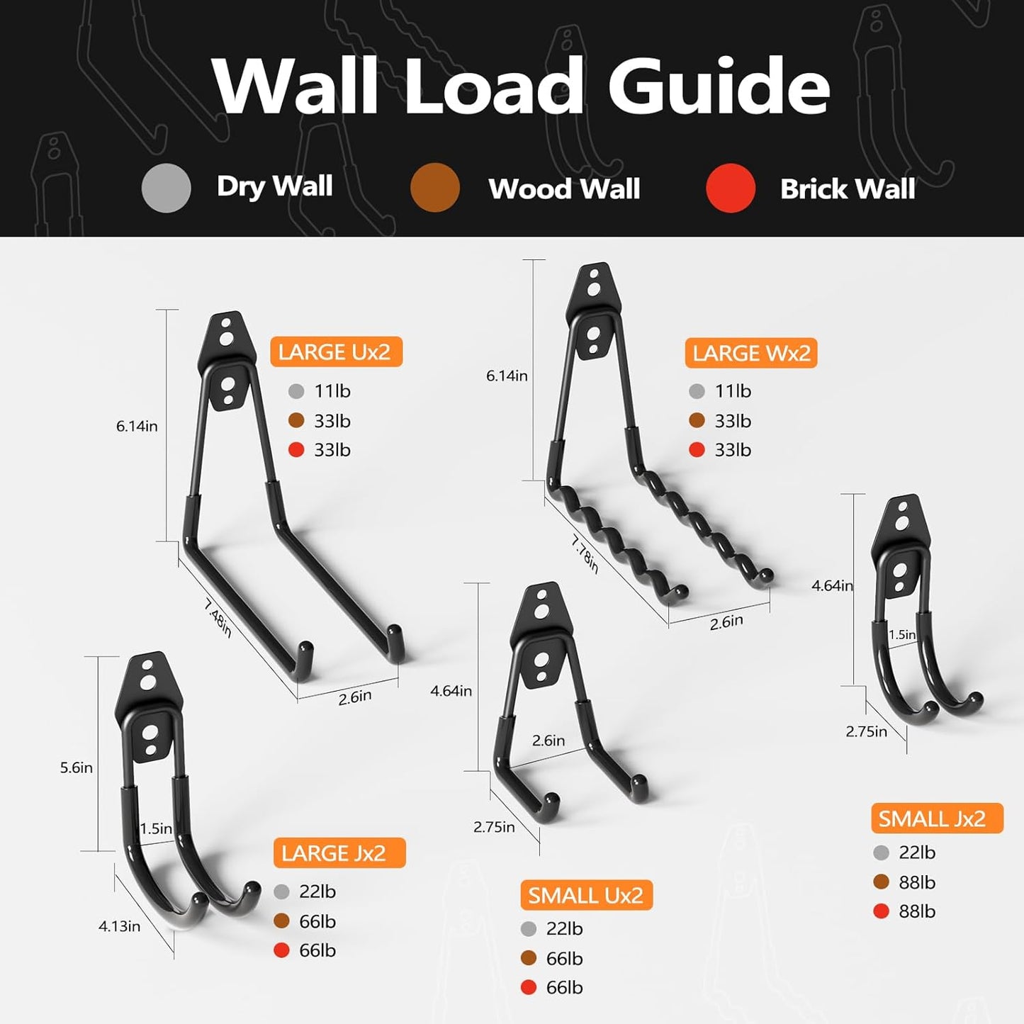 Garage Storage Hooks, 12 Pack Steel Heavy Duty Wall Mount Hooks for Hanging Bike, Ladder, Garden Tools