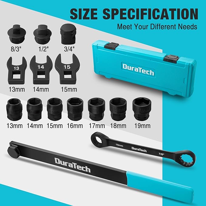 DURATECH 15-Piece Universal Ratcheting Serpentine Belt Tool Set, Belt Tensioner Tool Kit with Blackening Treatment for Installing and Removing Pulleys and Belts