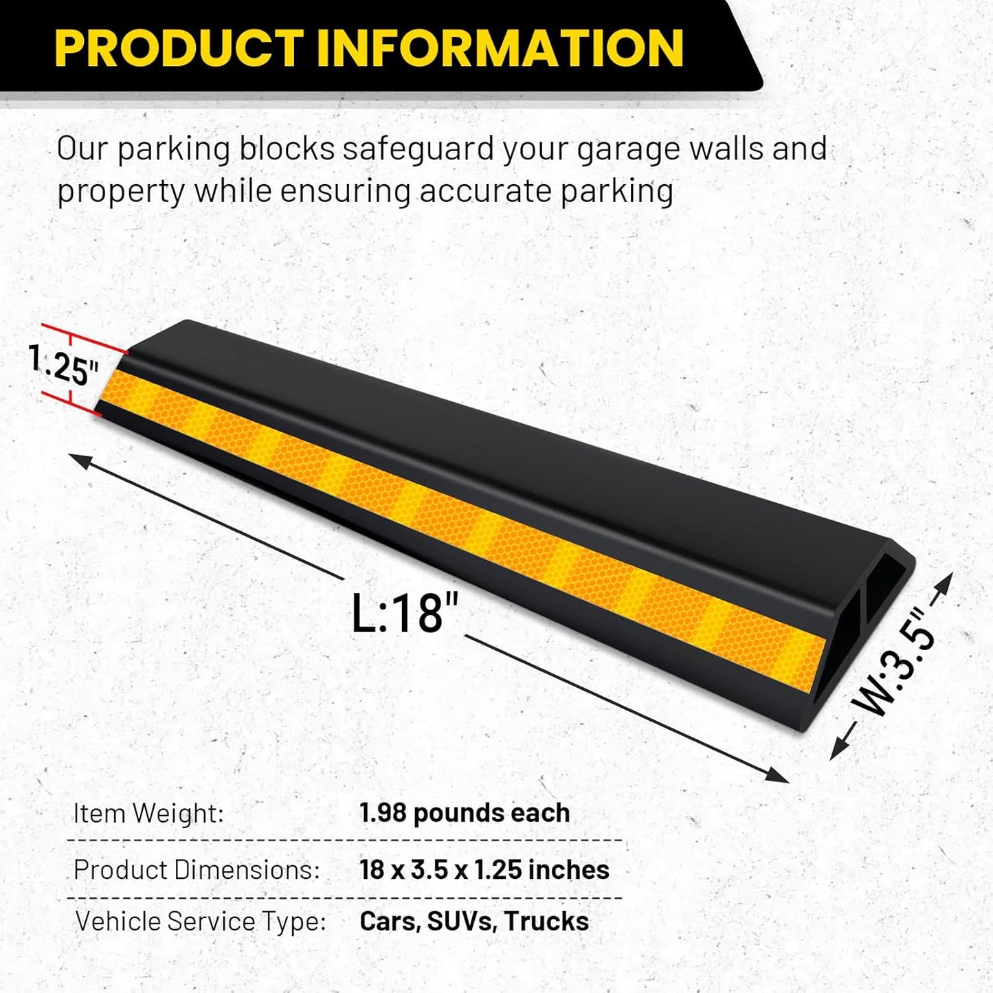 2 Pcs 18'' Heavy Duty Parking Aid for Garage, with Yellow Safety Stripes, Parking Gadgets Protects Car and Garage Walls, Parking Stopper Easy to Install 2 Packs
