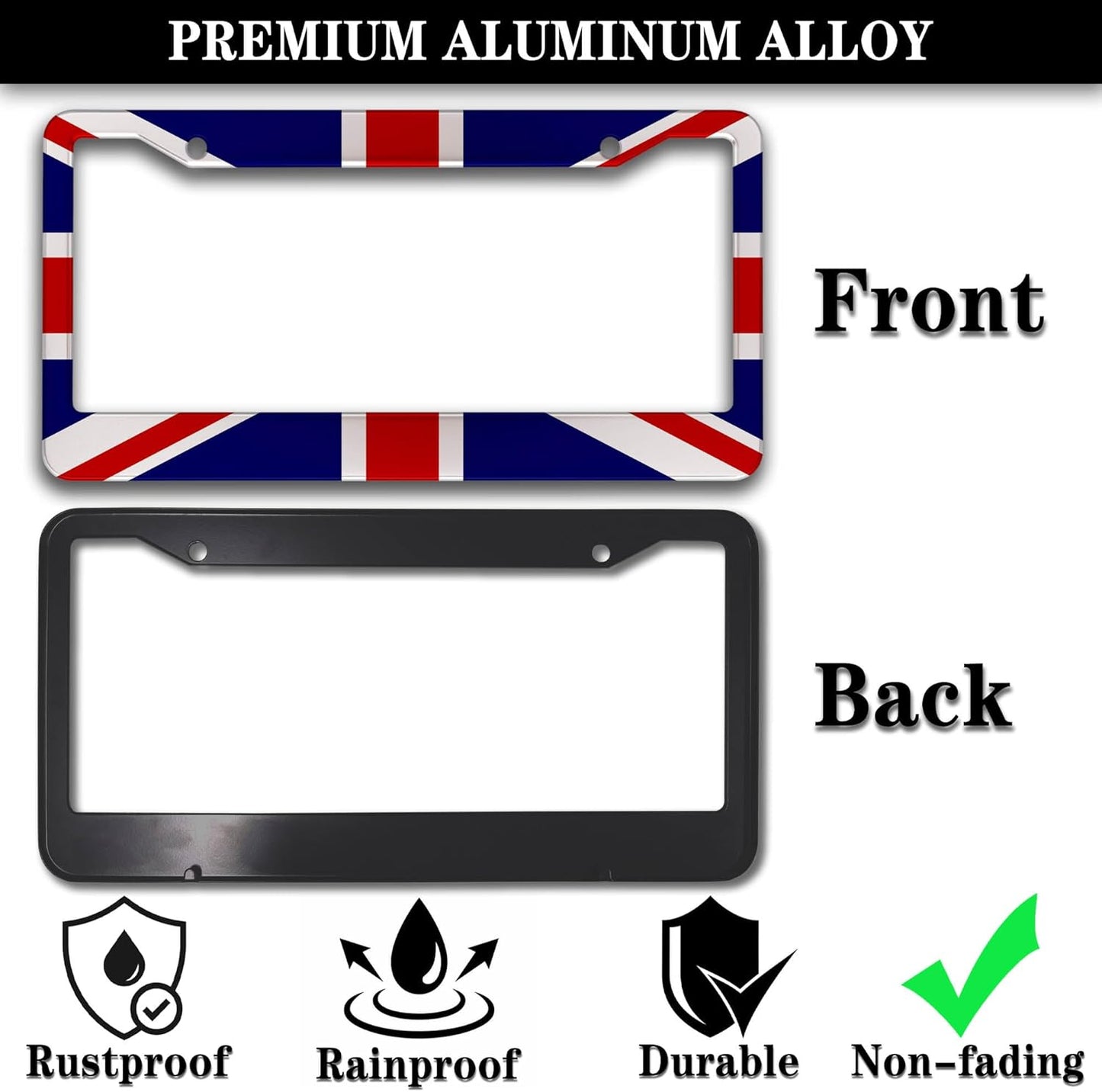 License Plate Frames Multicolor Automotive Exterior Accessories British Flag England Flags Universal Aluminum Car Accessory 2 Pack with Screw Covers Set
